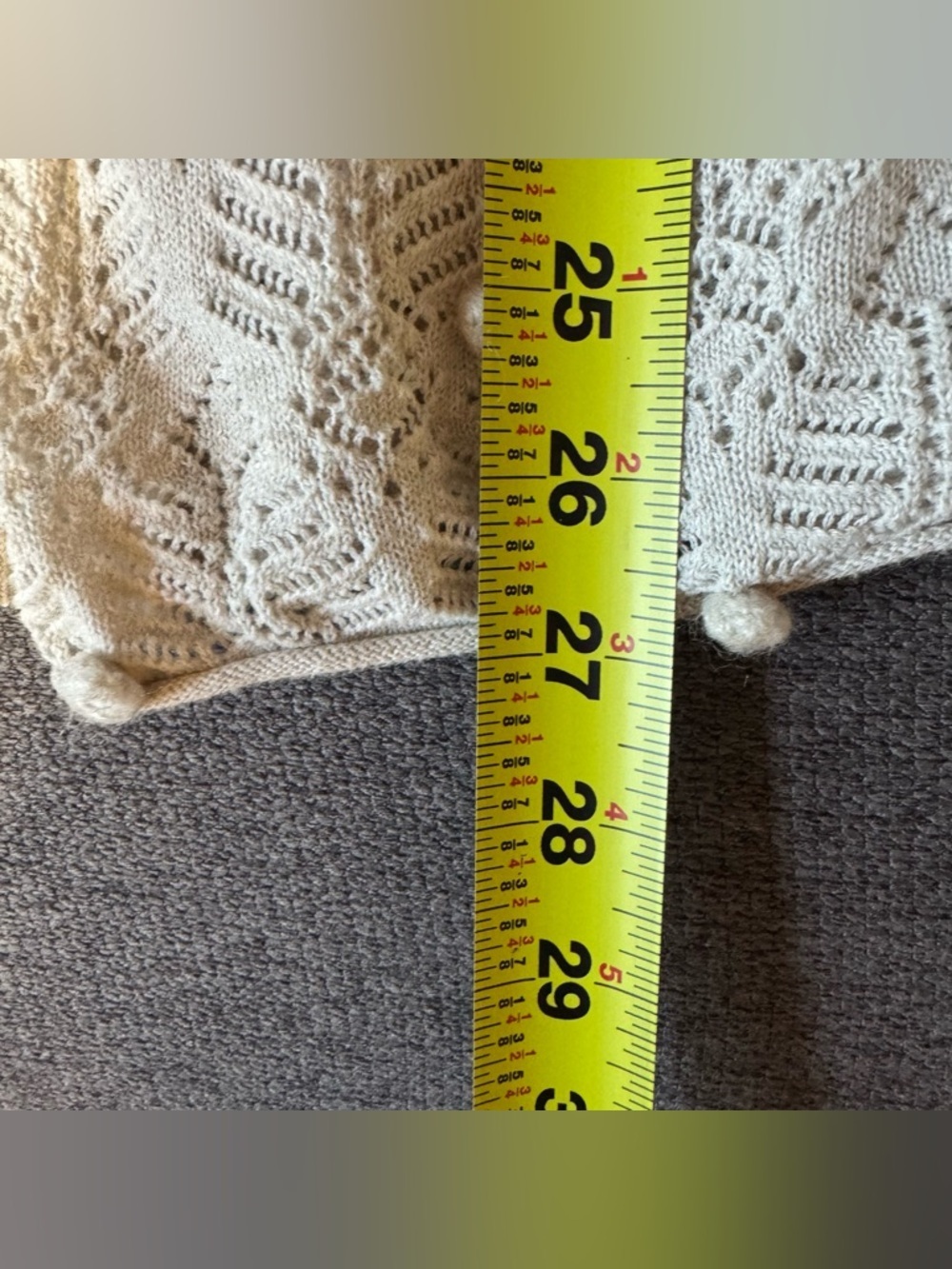 Anthropologie Knotted & Knitted Cream Cardigan Belted Knit Sweater Pom Pom XS - Picture 7 of 11